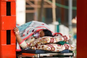 <p>A patient receives oxygen as she waits outside a hospital in Kathmandu, Nepal, due to a lack of free beds inside (Image: Reuters / Navesh Chitrakar / Alamy)</p>