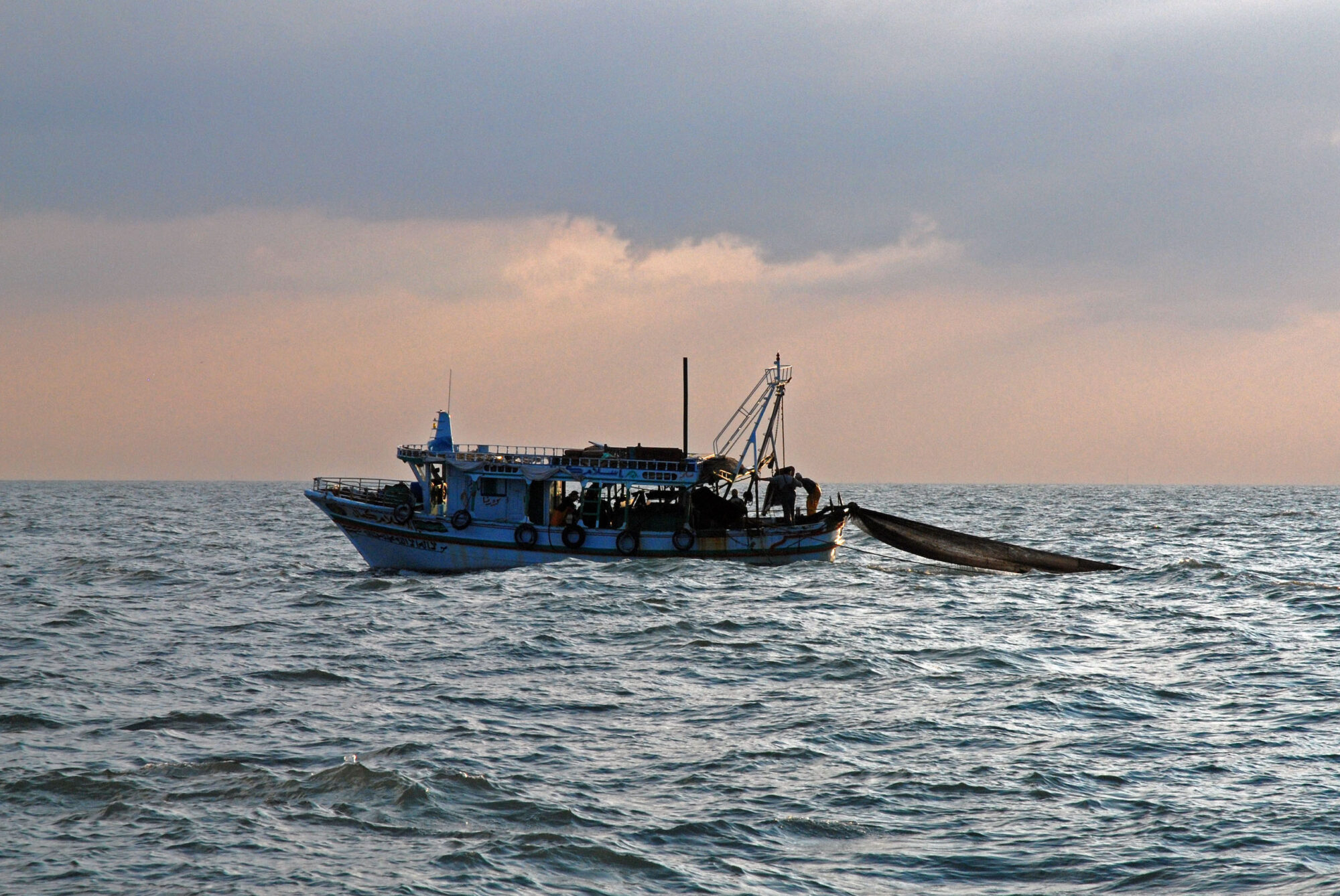 A trawler in Egypt, used to catch small fish species. Research shows that bottom trawling releases as much carbon from the seabed as the entire aviation industry