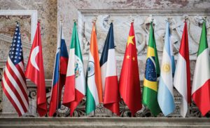 country flags at the G20 climate ministerial meeting, 2021