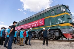 Chinese engineer gives an on-site class at the China Railway No.2 Engineering Group rail-welding yard in Lao capital Vientiane,