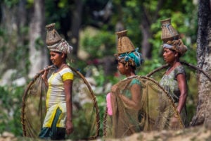 Tharu indigenous women fishing in Bardia National Park Nepal