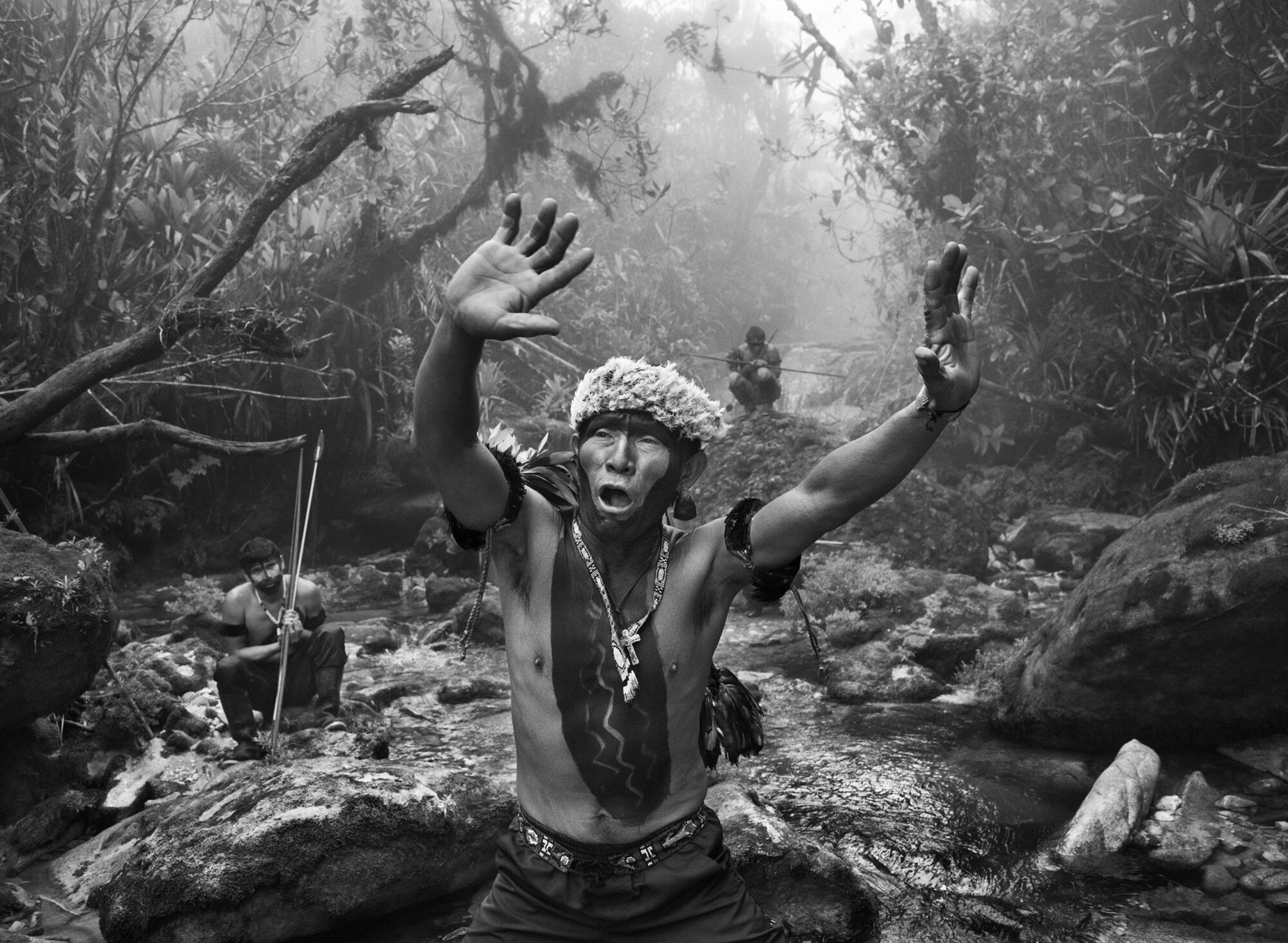 A Yanomami shaman performs a ritual at the Pico da Neblina hill, 