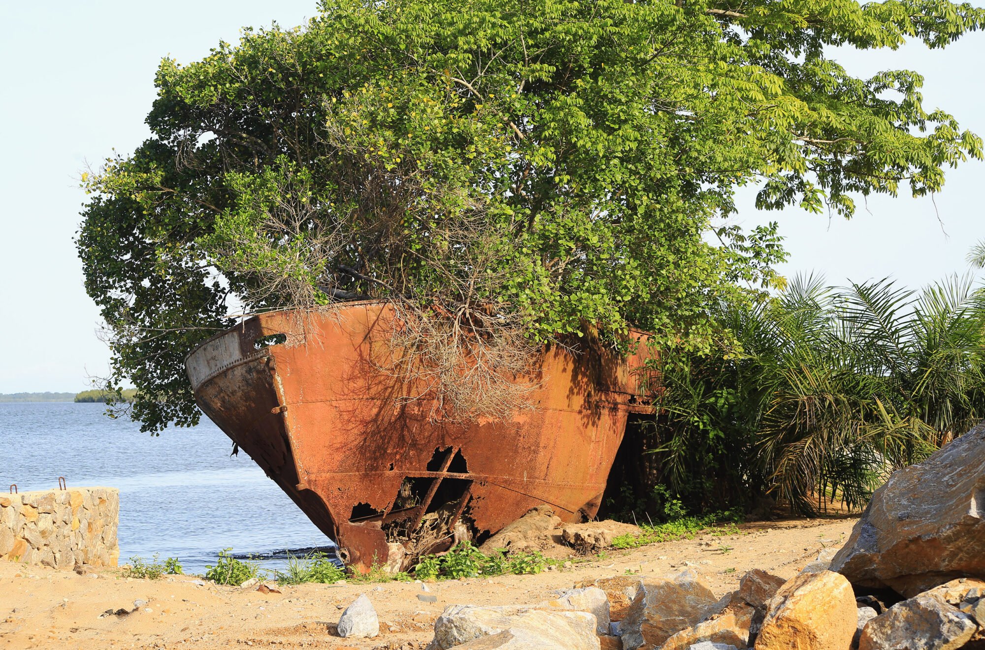Slave ship on Sierra Leone coast: historically important relics of the slave trade in Sierra Leone are beginning to disappear 