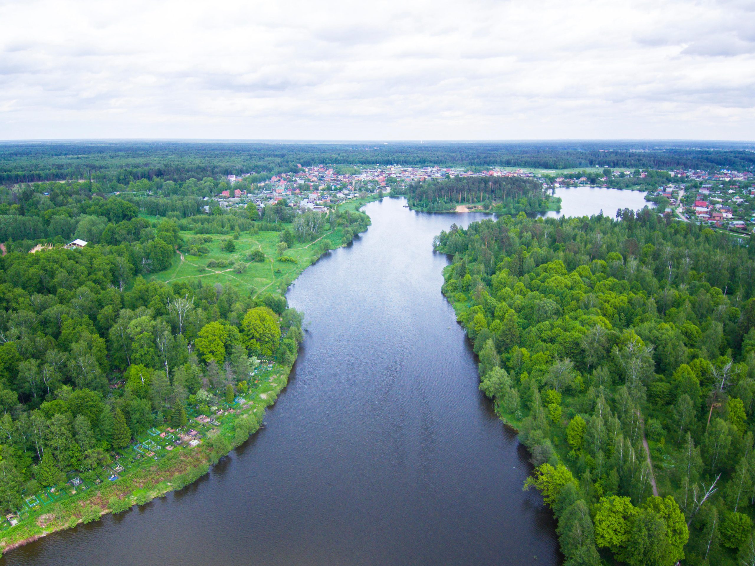 Vista aérea de un río rodeado de árboles