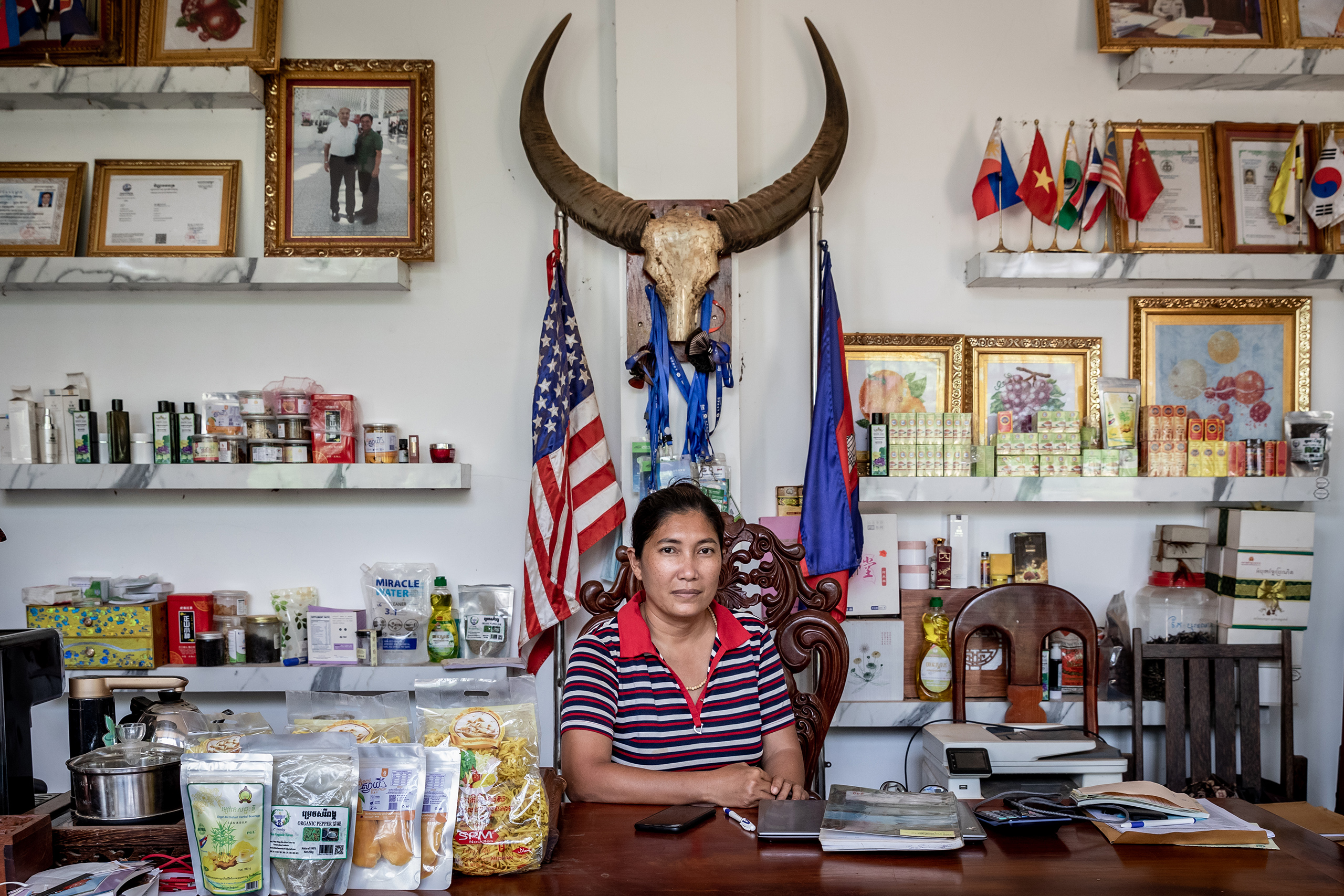 Chhim Chamroeun, general secretary of the Kirirom Keo Romiet Mango Agricultural Community, in her office.