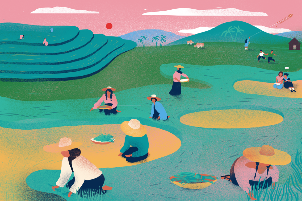 Ilustración de mujeres trabajando la tierra