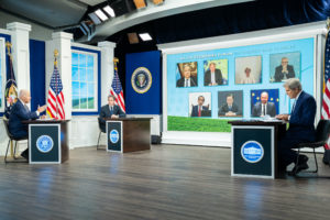 <p>Joe Biden, Anthony Blinken and John Kerry take part in a virtual meeting of the Major Economies Forum, in September 2021 (Image: <a href="https://www.flickr.com/photos/whitehouse/51706782188/">Adam Schultz</a> / <a href="https://www.flickr.com/photos/whitehouse/">White House Photo</a> / Flickr)</p>
