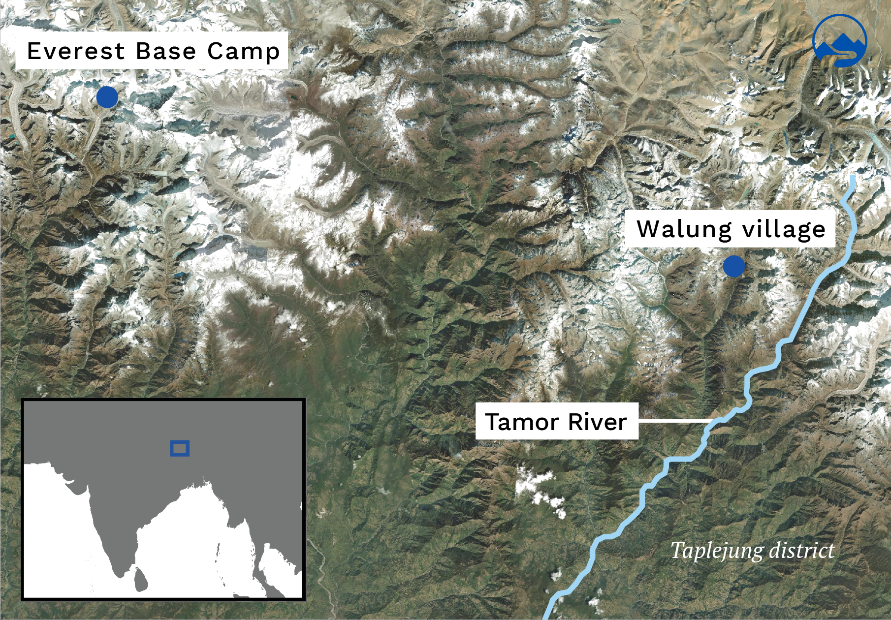 Map of the Tamor valley in the Nepal Himalayas