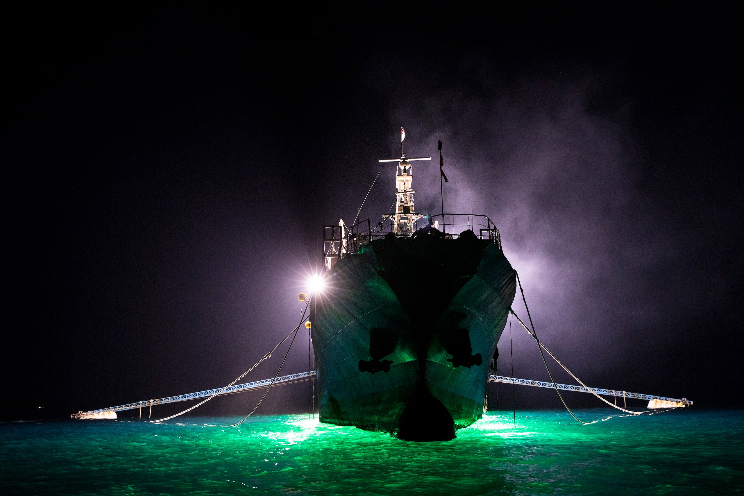 <p>A Chinese-flagged squid boat in the Northern Indian Ocean (Image © Abbie Trayler-Smith / Greenpeace)</p>
