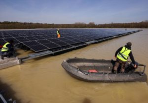 <p>Floating solar panels are installed on Lake Silbersee, Germany, earlier this year. Floating solar has been deployed in Europe and east Asia for <a href="https://dialogue.earth/en/energy/floating-solar-ready-for-take-off/">nearly a decade</a>, and interest is now growing in India as the country scrambles to meet its renewable energy targets. (Image: Thilo Schmuelgen / Alamy)</p>