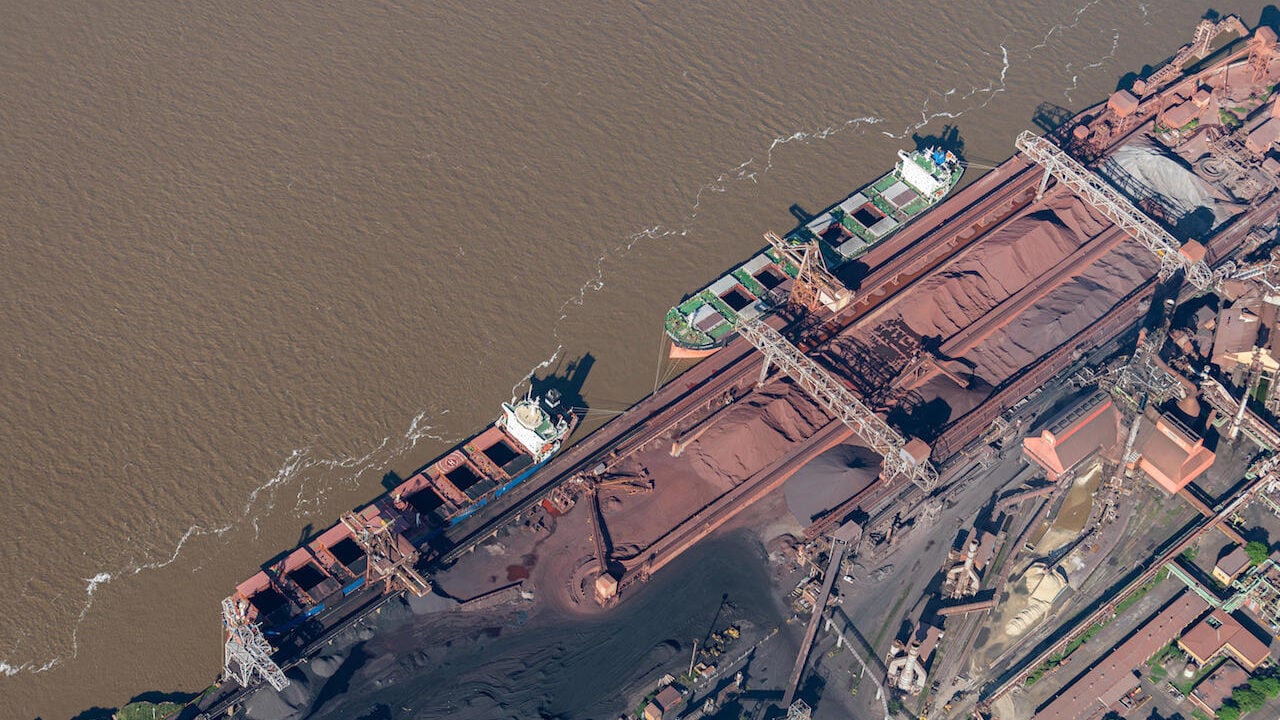aerial view of ships in a harbour