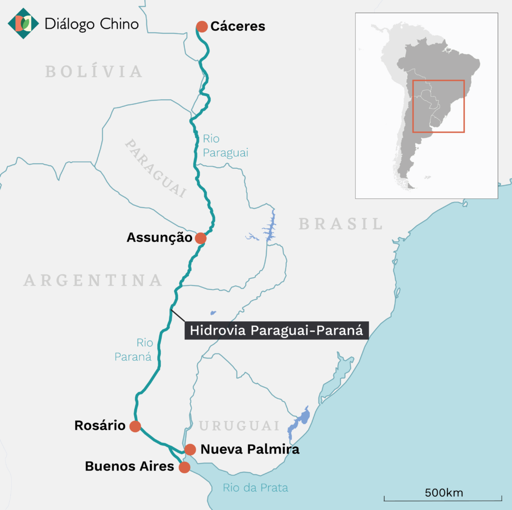 mapa da hidrovia paraná-paraguai