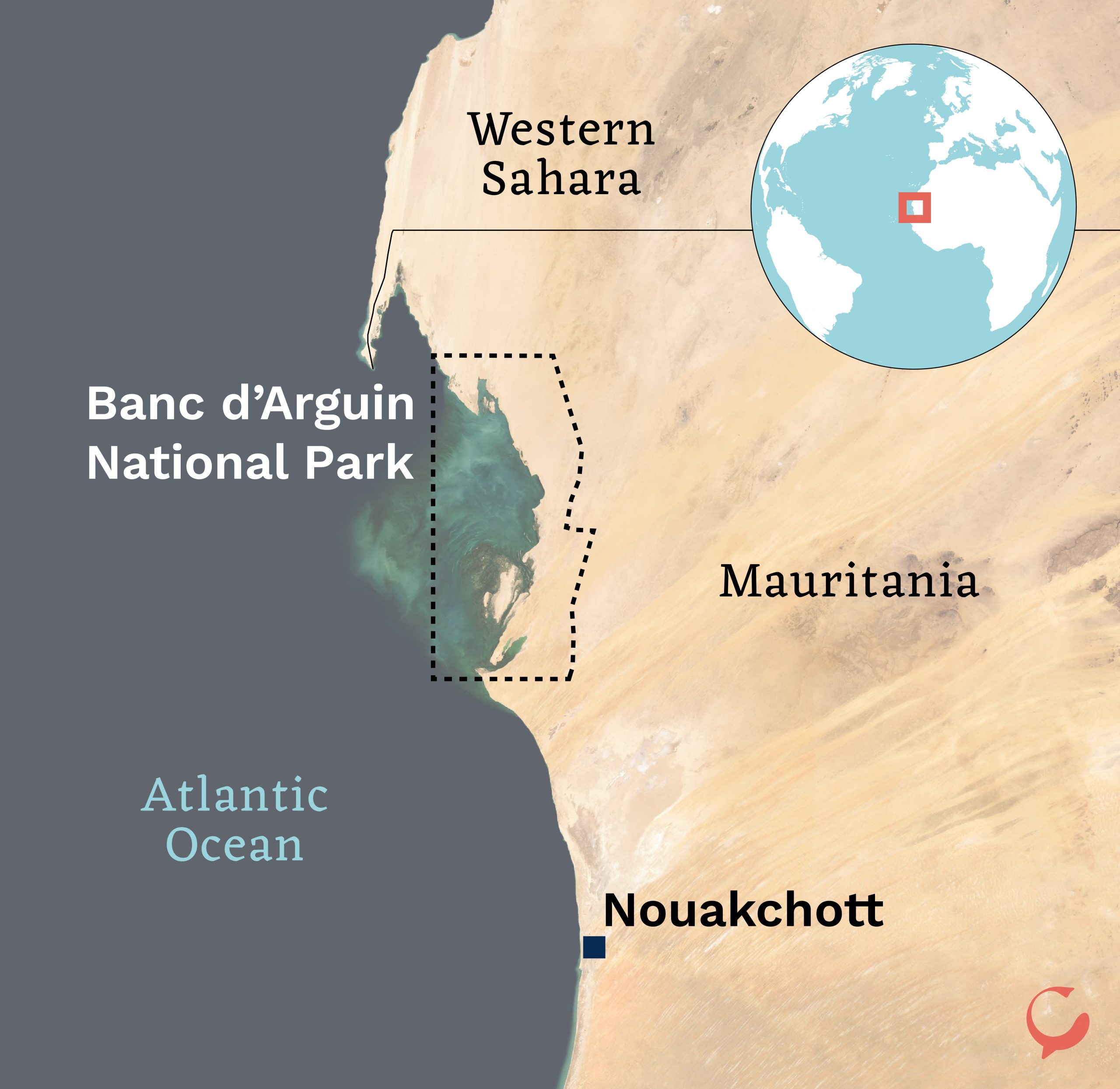 Map of Banc d'Arguin National Park, Mauritania