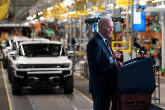 Joe Biden visits an electric vehicle factory