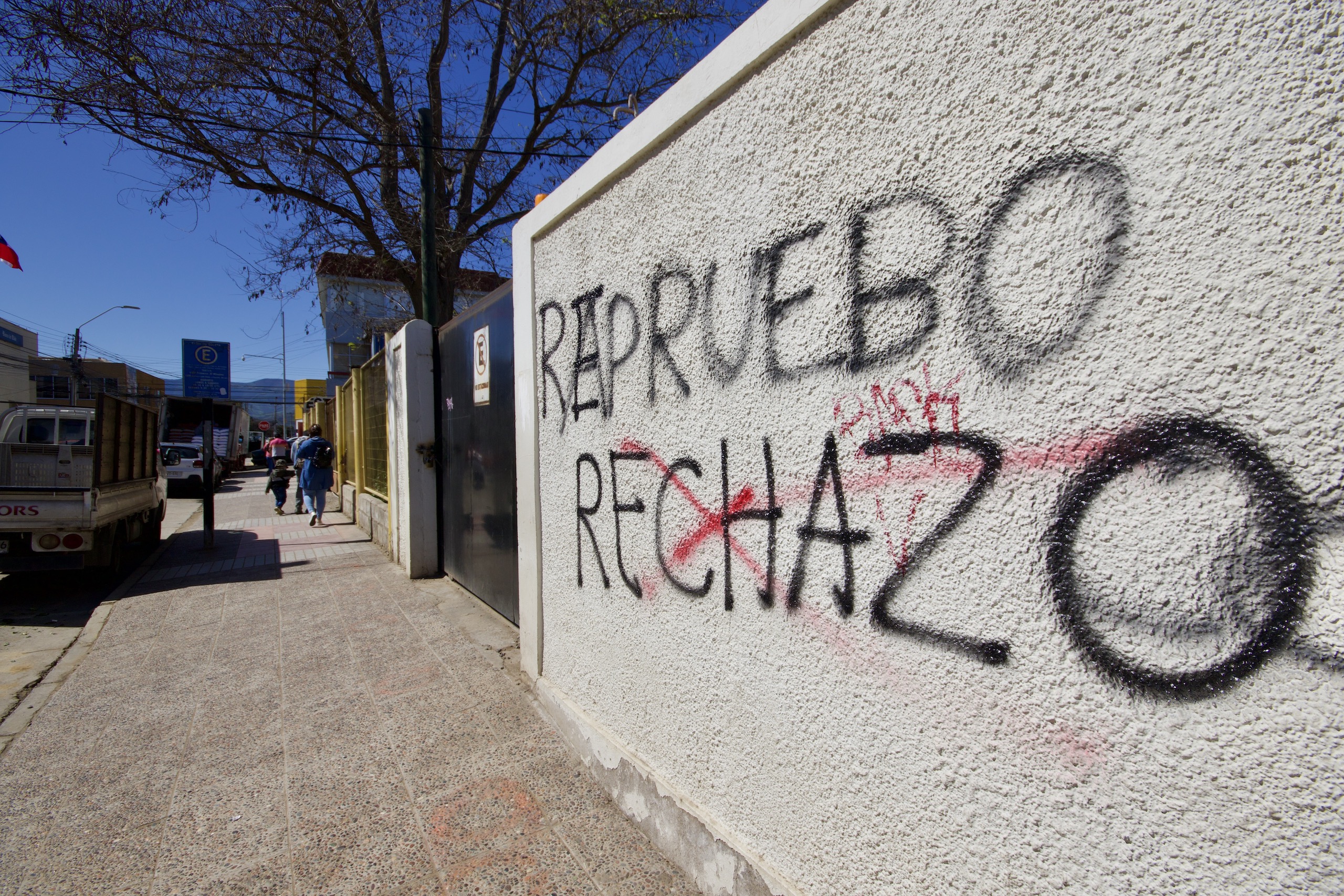 Slogans sprayed on walls in La Ligua, Petorca province, Chile