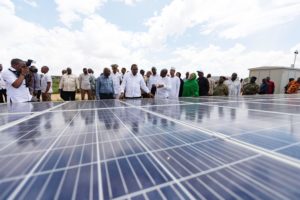 <p>Kenya’s former president, Uhuru Kenyatta, attends the inauguration ceremony of the 50MW Garissa solar power plant in Kenya, December 2019. The project was designed and constructed by China Jiangxi International Economic &amp; Technological Cooperation Company. (Image: Xie Han / Alamy)</p>