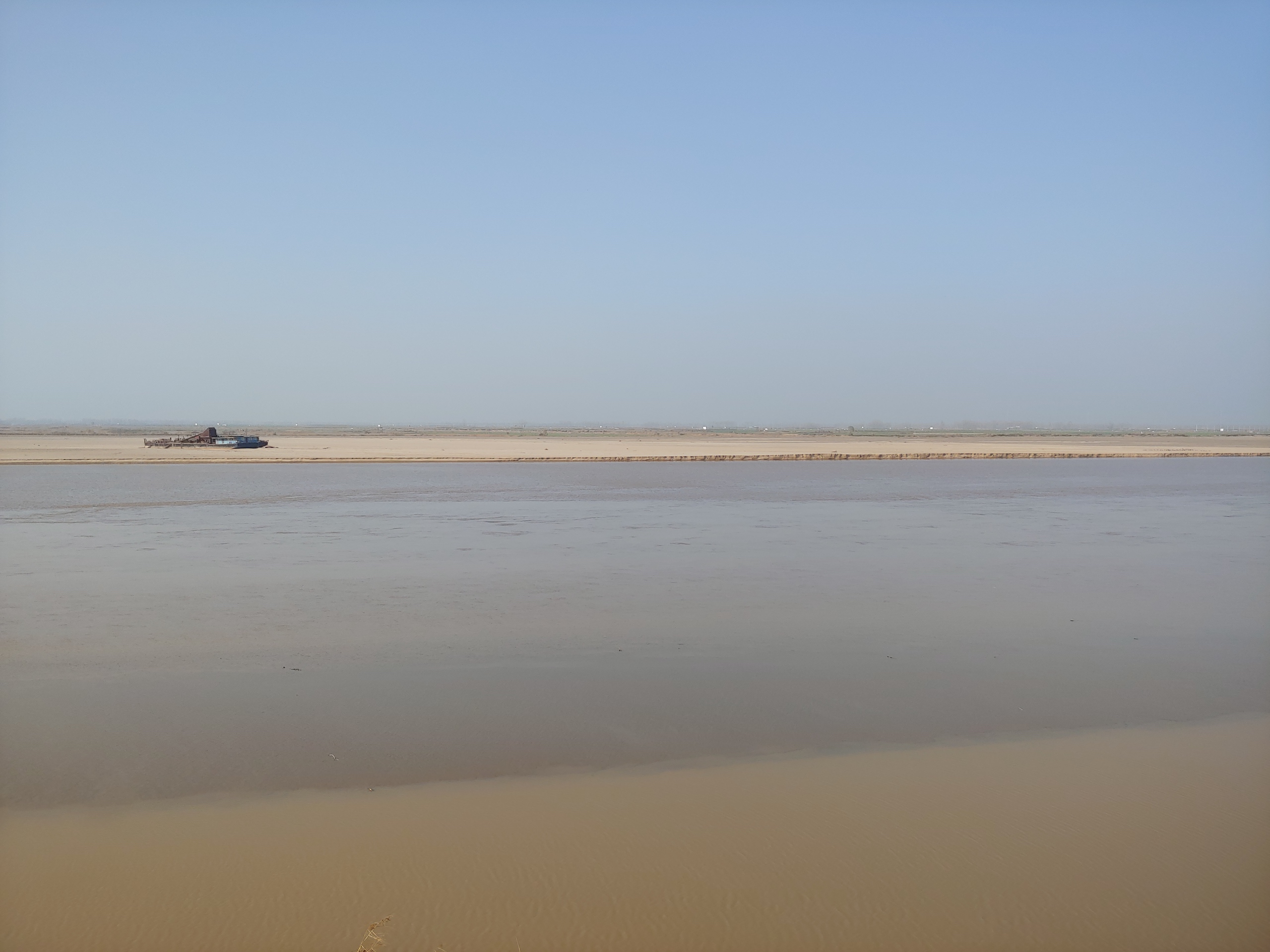 A beached ship on the desiccated Yellow River near Kaifeng