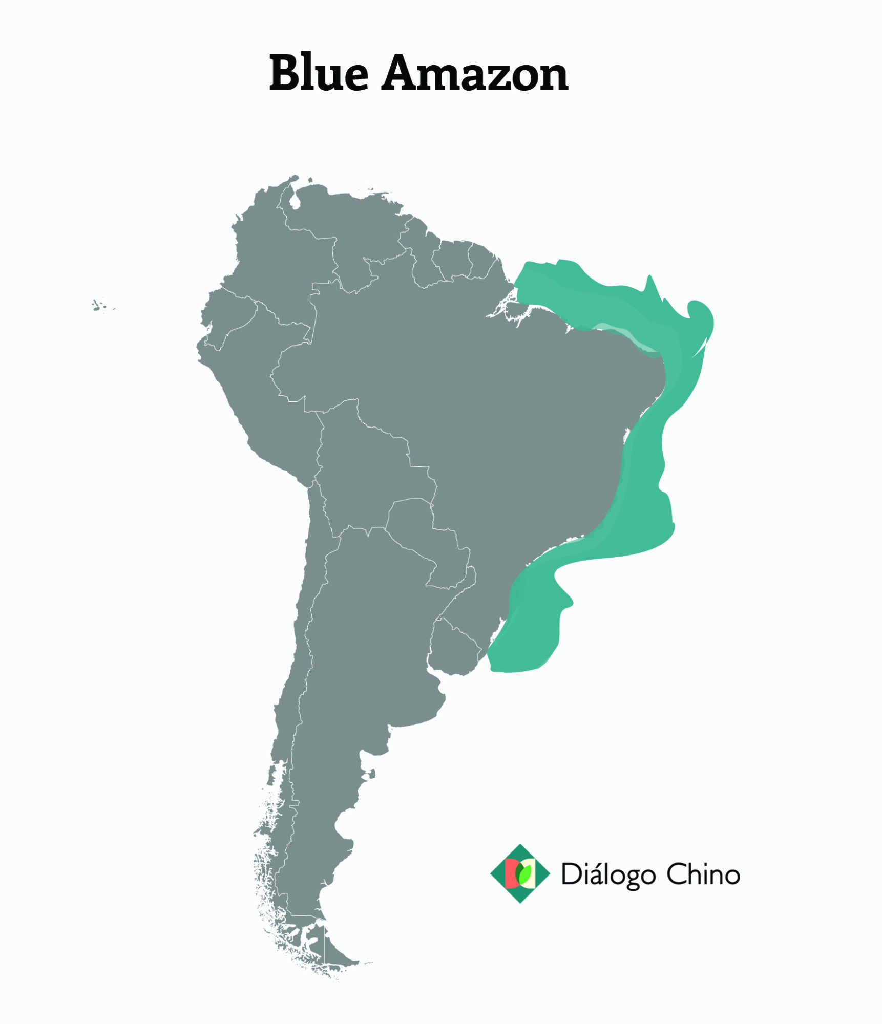 Map of South America with Brazil's Blue Amazon exclusive economic zone highlighted