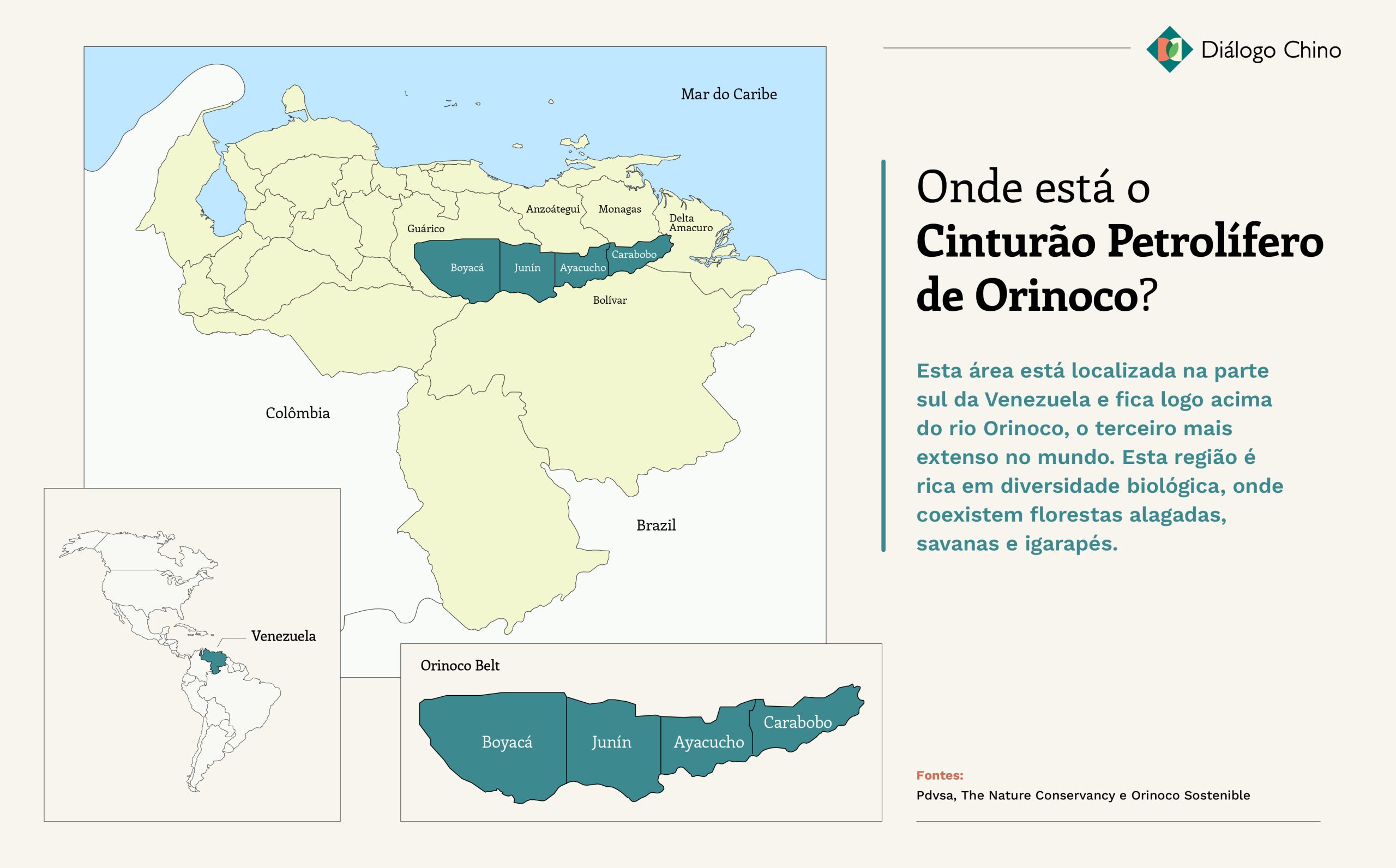 mapa mostrando a localização da Cinturão de Orinoco