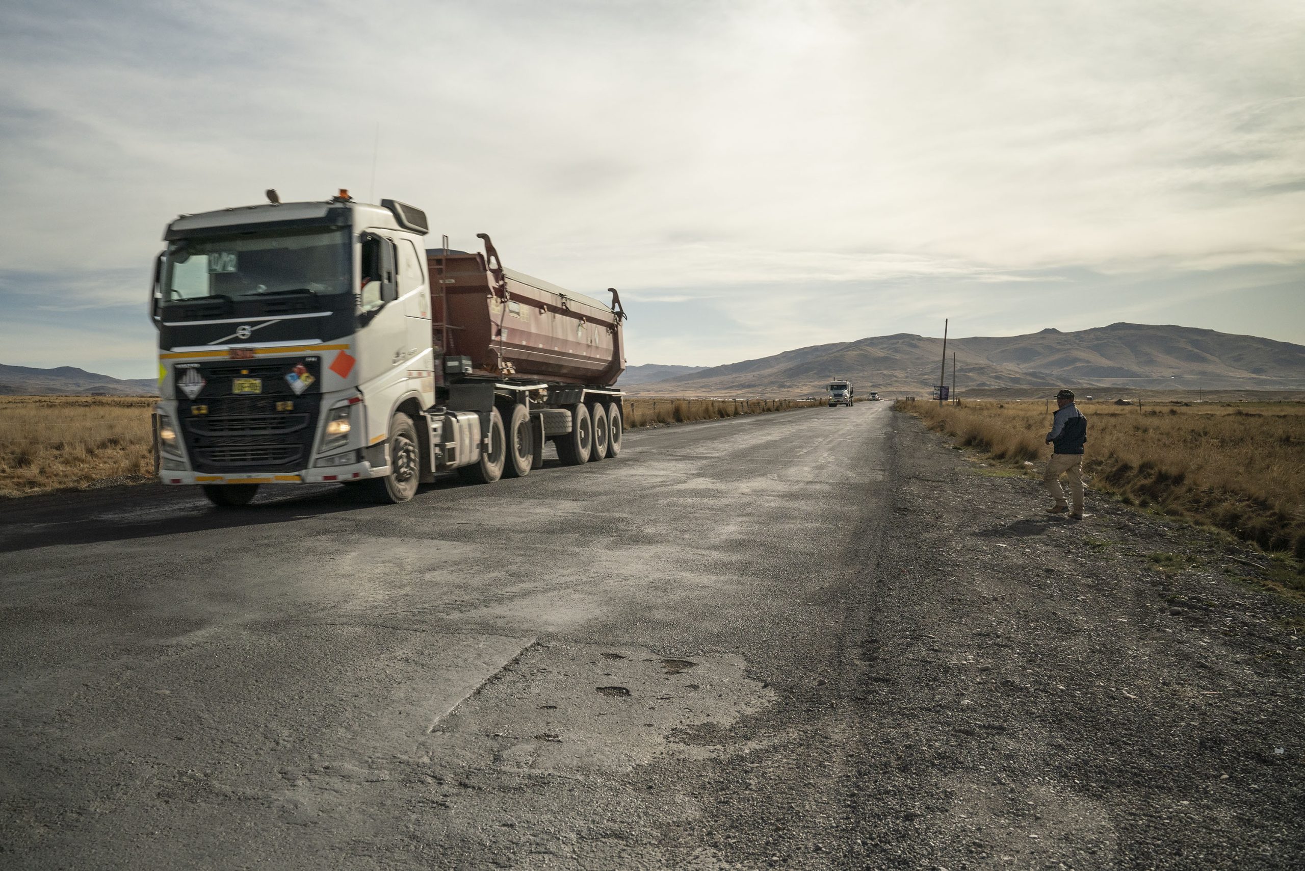 A truck travels along a road in Peru's mining corridor