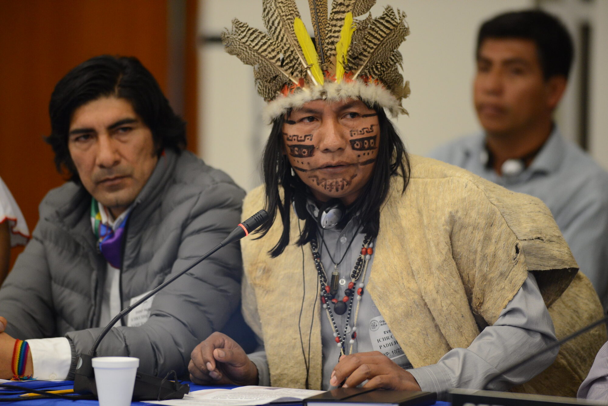 Manari Ushigua of the Sápara Indigenous people speaks in Washington DC in 2014