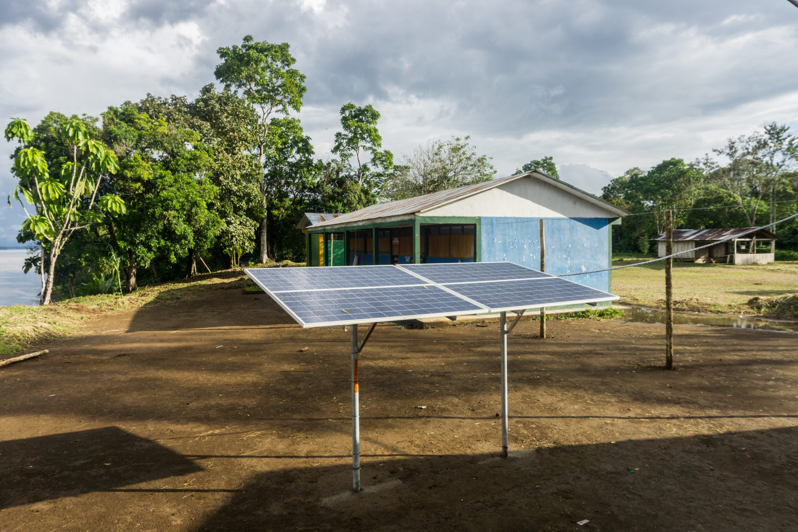 A solar panel in a community in the Peruvian Amazon