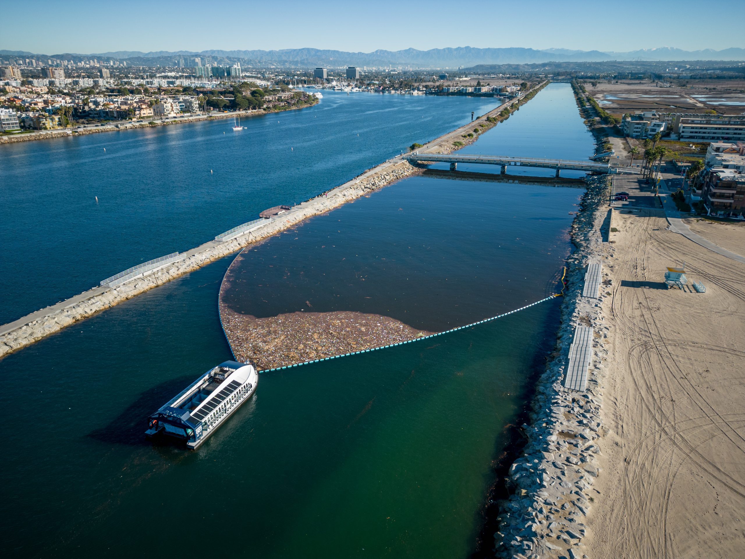 The Ocean Cleanup Interceptor 007 in Ballona Creek, Los Angeles