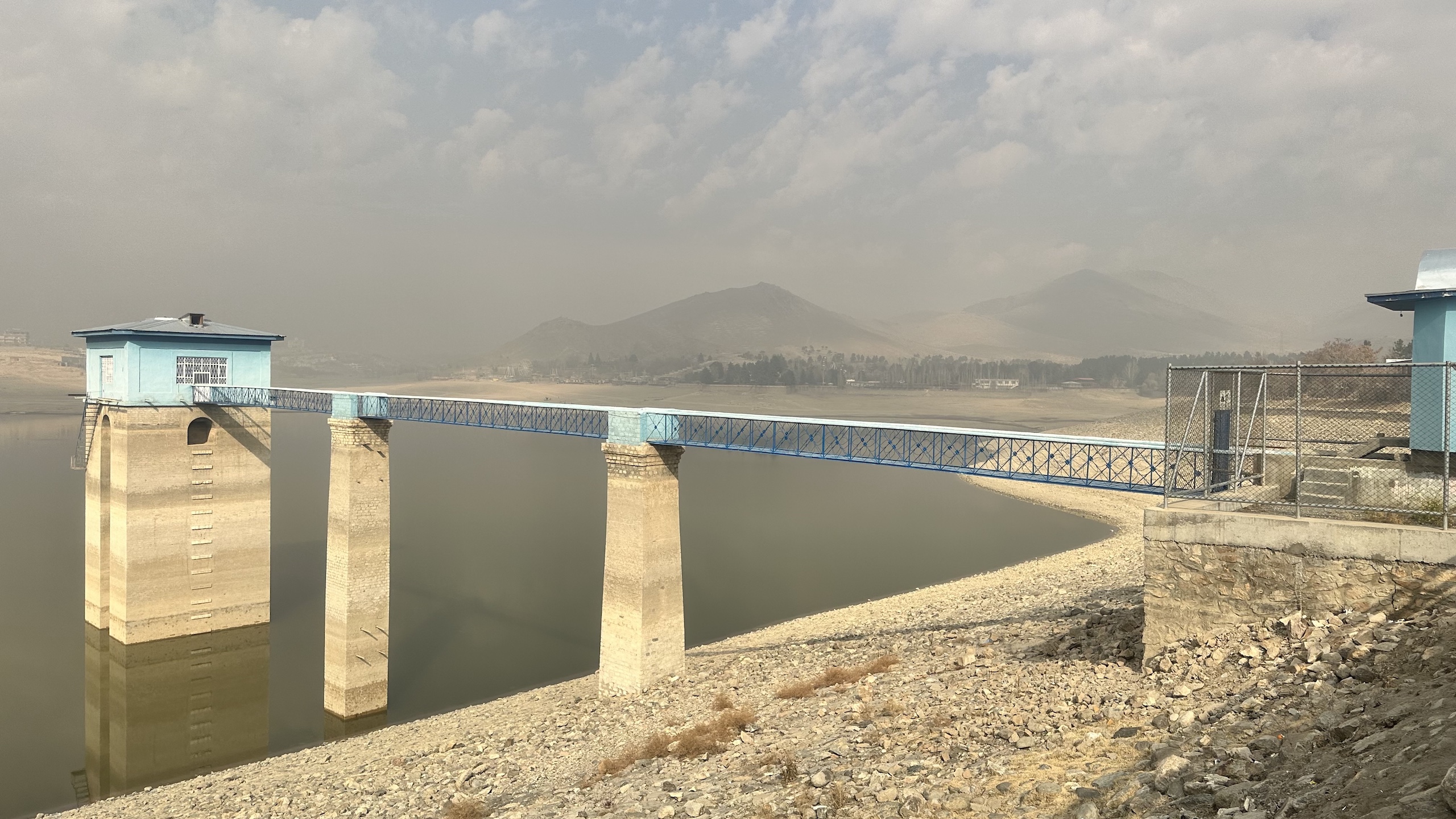 a concrete tower near Qargha Lake