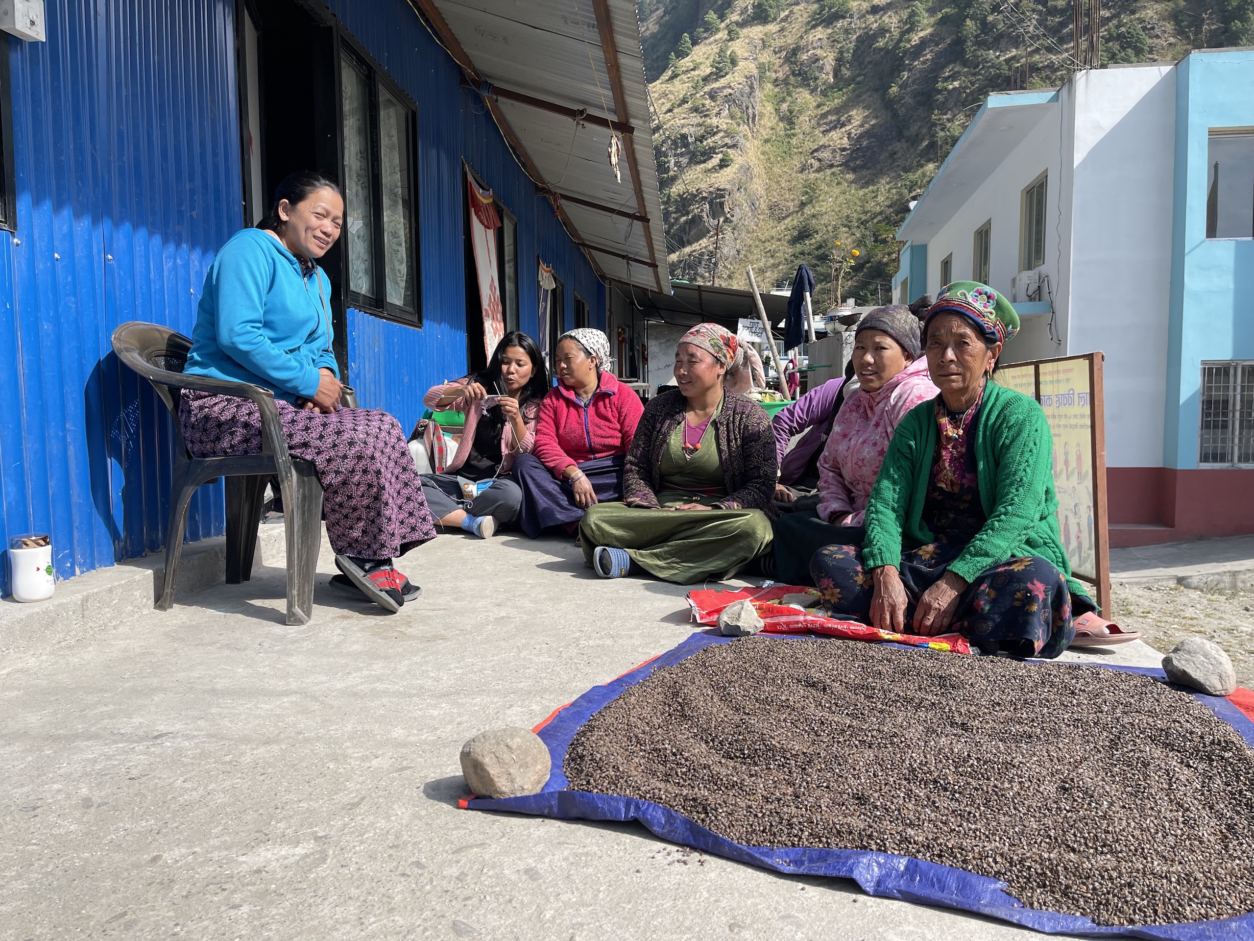 displaced women at the temporary housing in Purano Syaprubesi, Rasuwa district