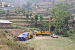 A new deep bore well being added for water supply in a hilly municipality