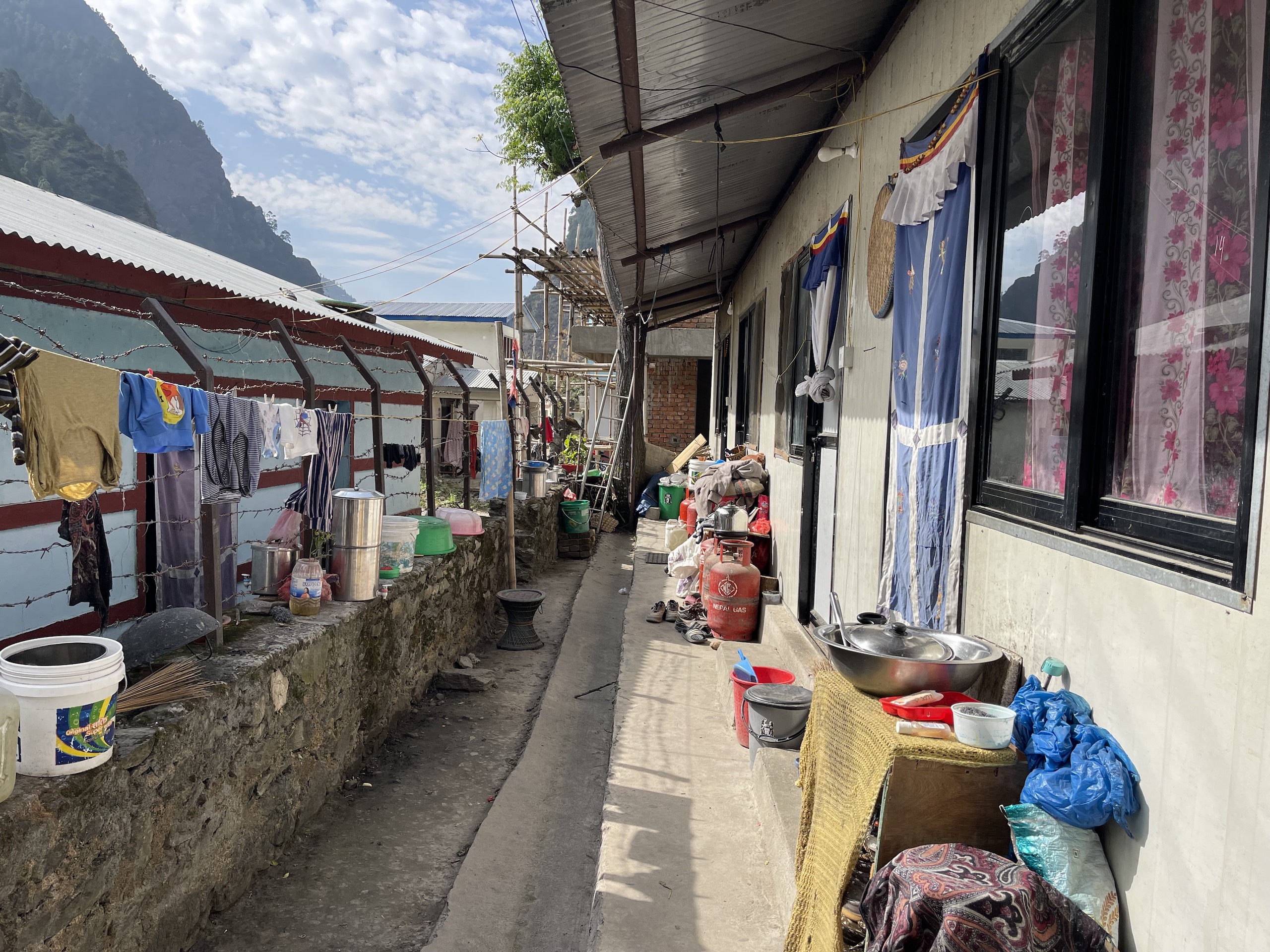 A temporary makeshift shelter for displaced families