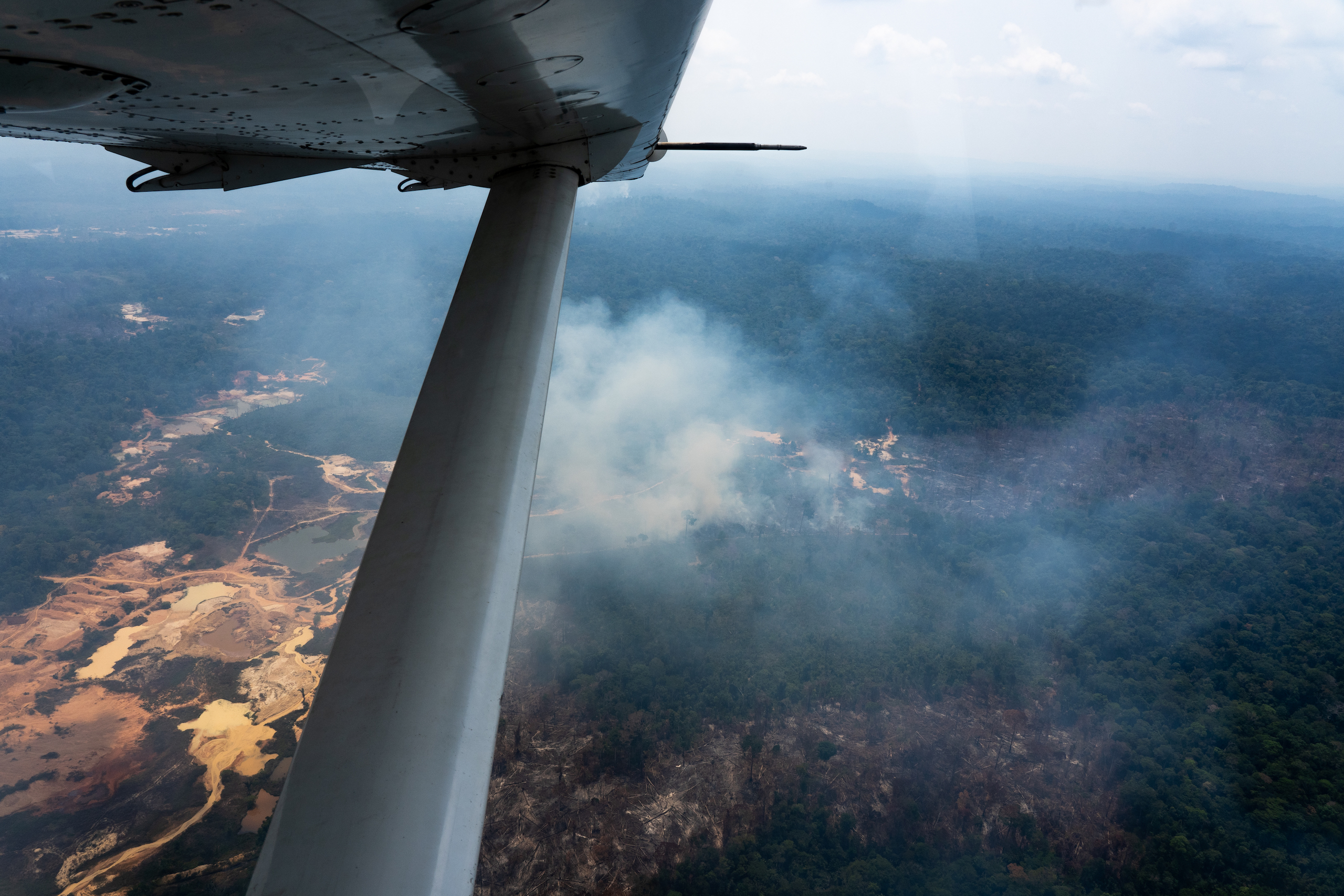 Aerial view of gold mining on the Transgarimpeira highway, Pará state, August 2022