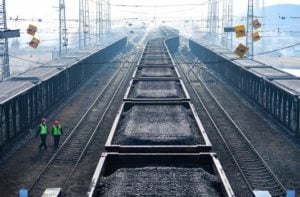 Coal trains wait to be transported at Burtai Coal mine