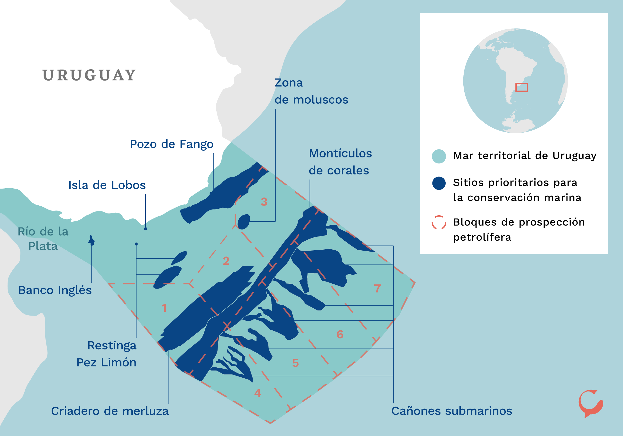 Mapa que muestra las áreas protegidas propuestas en Uruguay