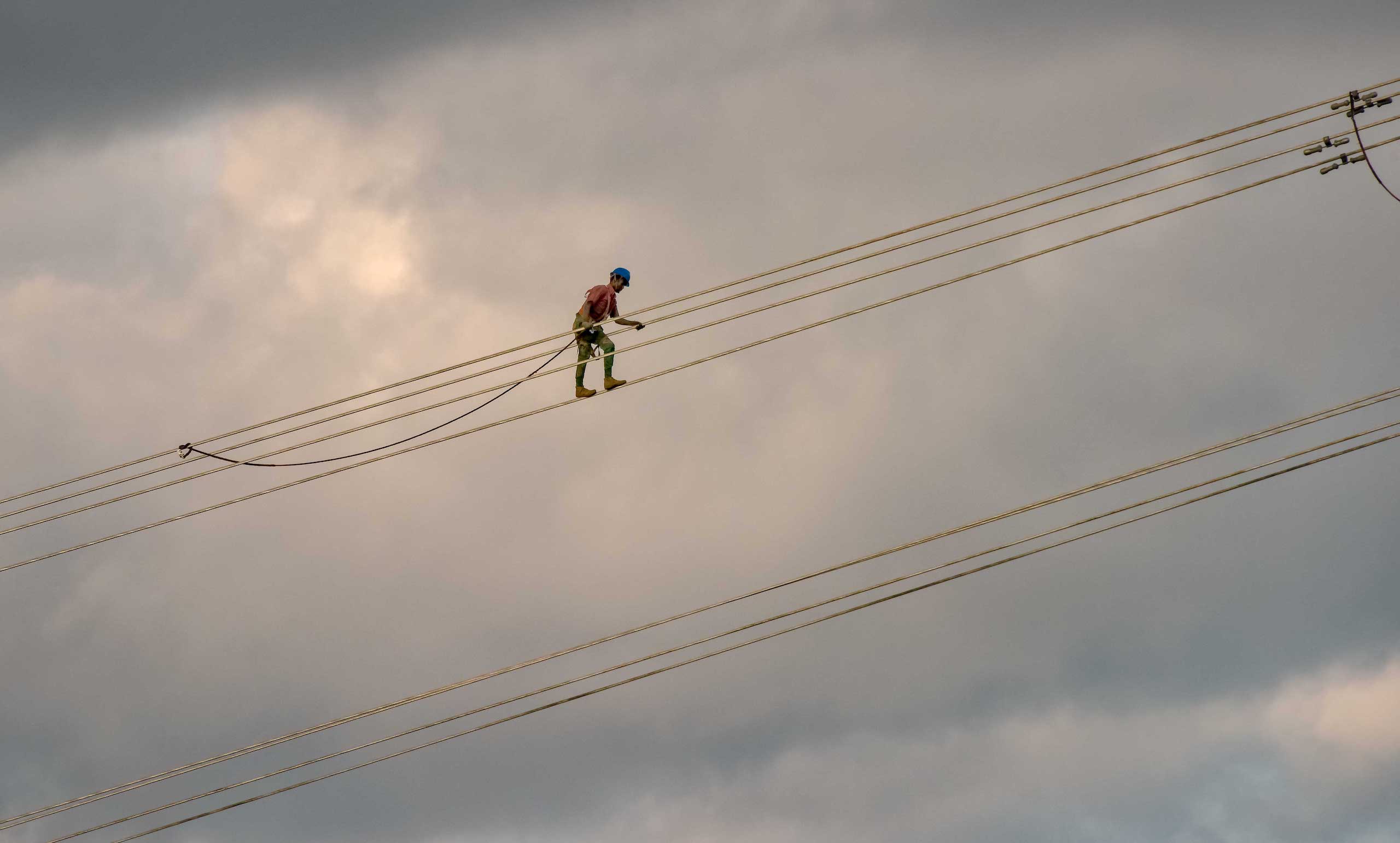 A lineman working on the Ethiopian side of the Ethiopia–Kenya power interconnector