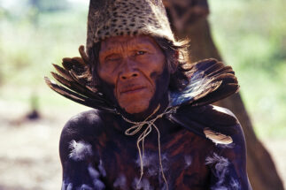 An Ayoreo Indigenous man in traditional attire