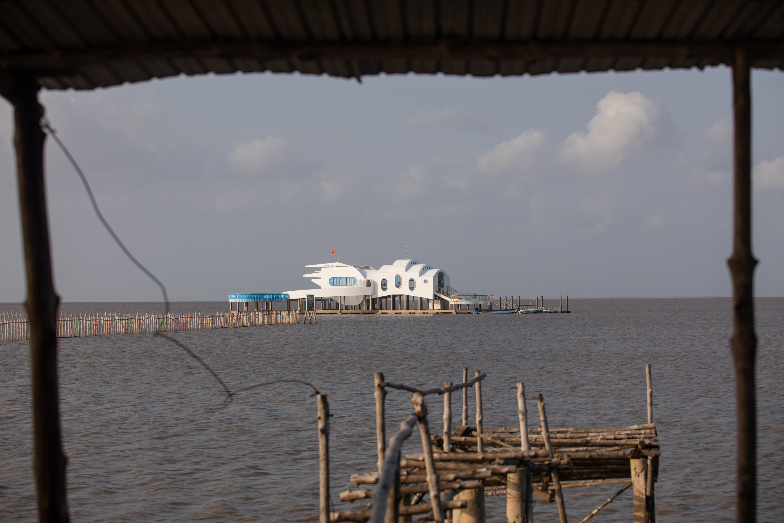 A newly-built shrimp-shaped guesthouse in the coastal area of Mui Ca Mau National Park