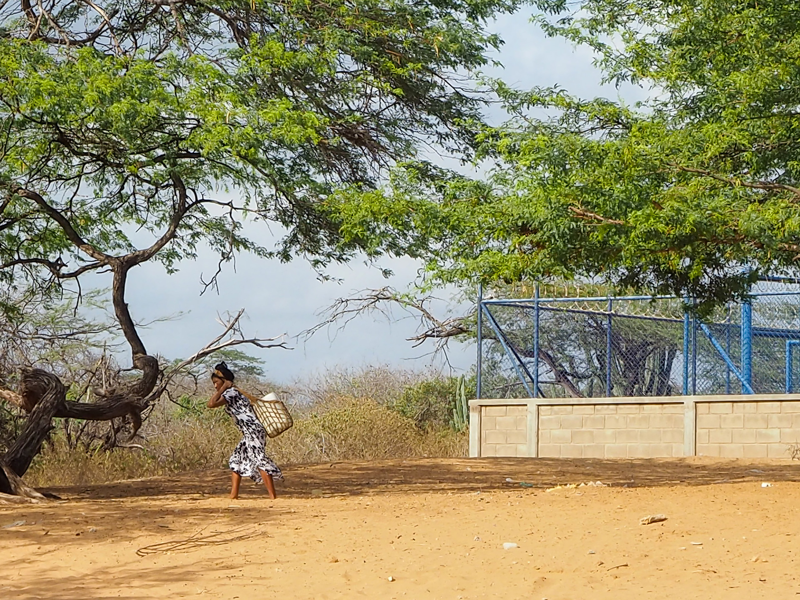 A Wayuu woman carries water from a treatment plant back to her village