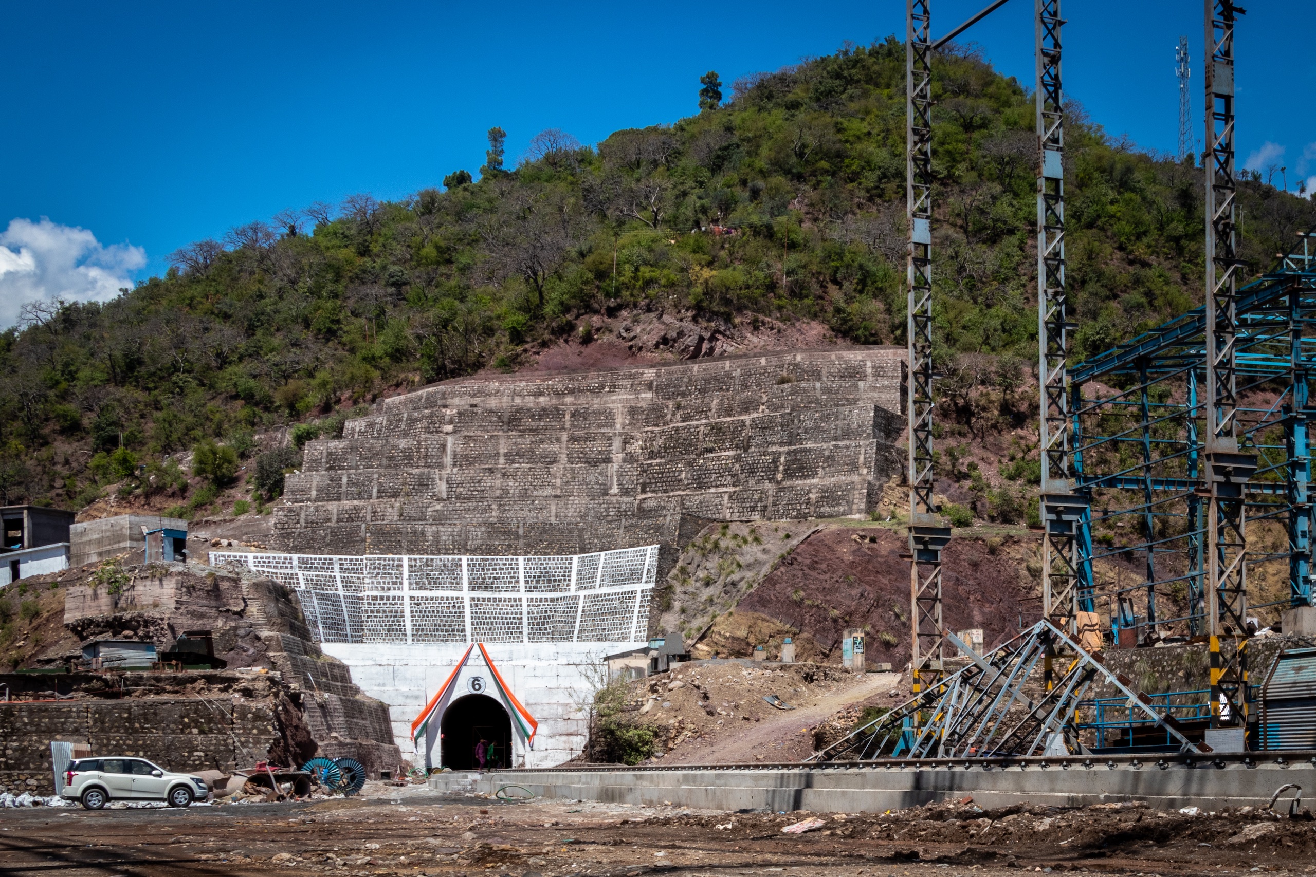 A view of the tunnel from the under-construction site of the Chenab Rail Bridge