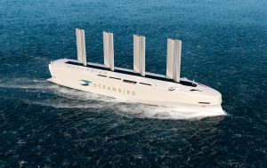<p>A concept drawing of a wind-powered cargo vessel currently being developed by two Swedish companies. Its creators claim Oceanbird would release <a href="https://www.theoceanbird.com/blog/why-we-claim-a-90-reduction-of-emissions/">90%</a> less planet-heating emissions than a conventional vessel. (Image: Oceanbird)</p>