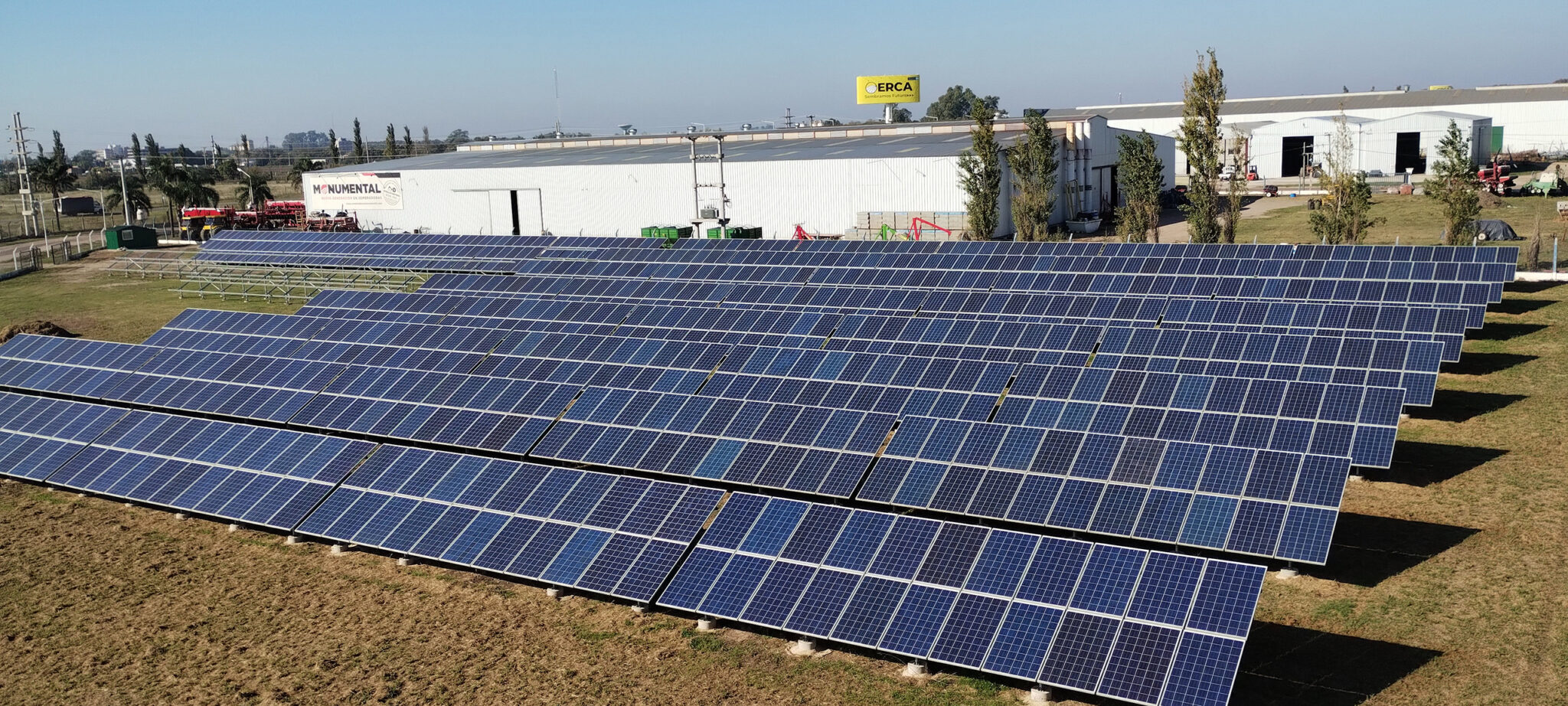 rows of ground level solar panels