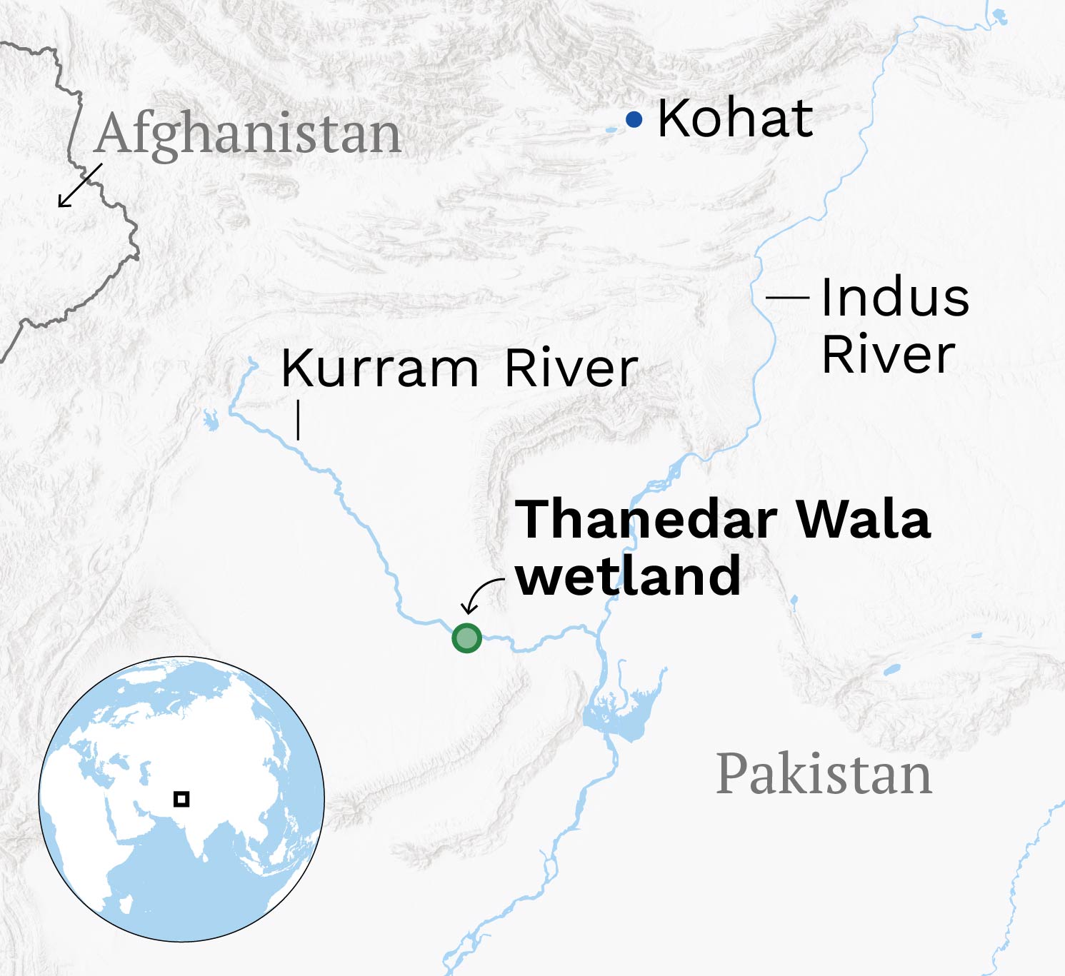 Map showing location of Thanedar Wala wetland in northwest Pakistan