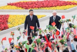 Chinese president Xi Jinping holds a welcoming ceremony for Brazilian President Luiz Inacio Lula