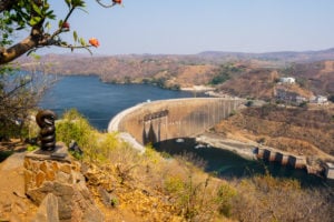 Kariba hydroelectric dam in the Kariba gorge of the Zambezi river between Zimbabwe and Zambia