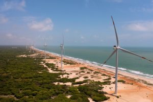 <p>Some of the 30 turbines that form the Mannar Island Wind Farm, the largest in Sri Lanka, which was mainly financed by a loan from the Asian Development Bank (Image: Alexey Kornylev / Alamy)</p>