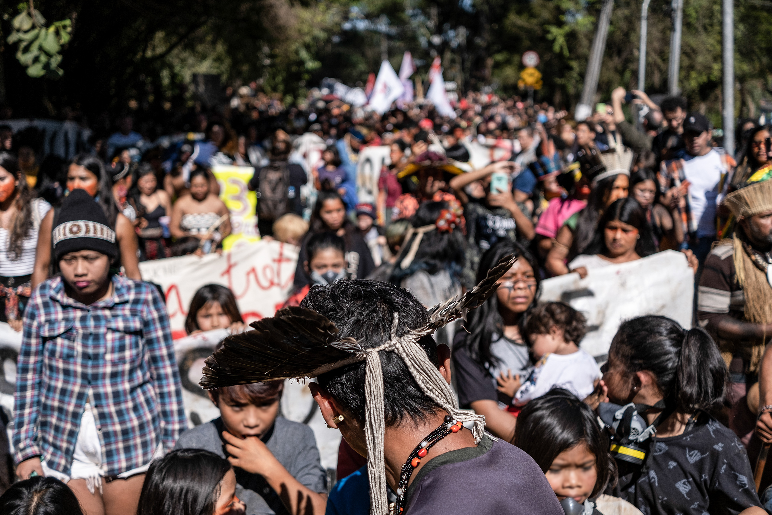 A crowd of protesters in Sao Paulo