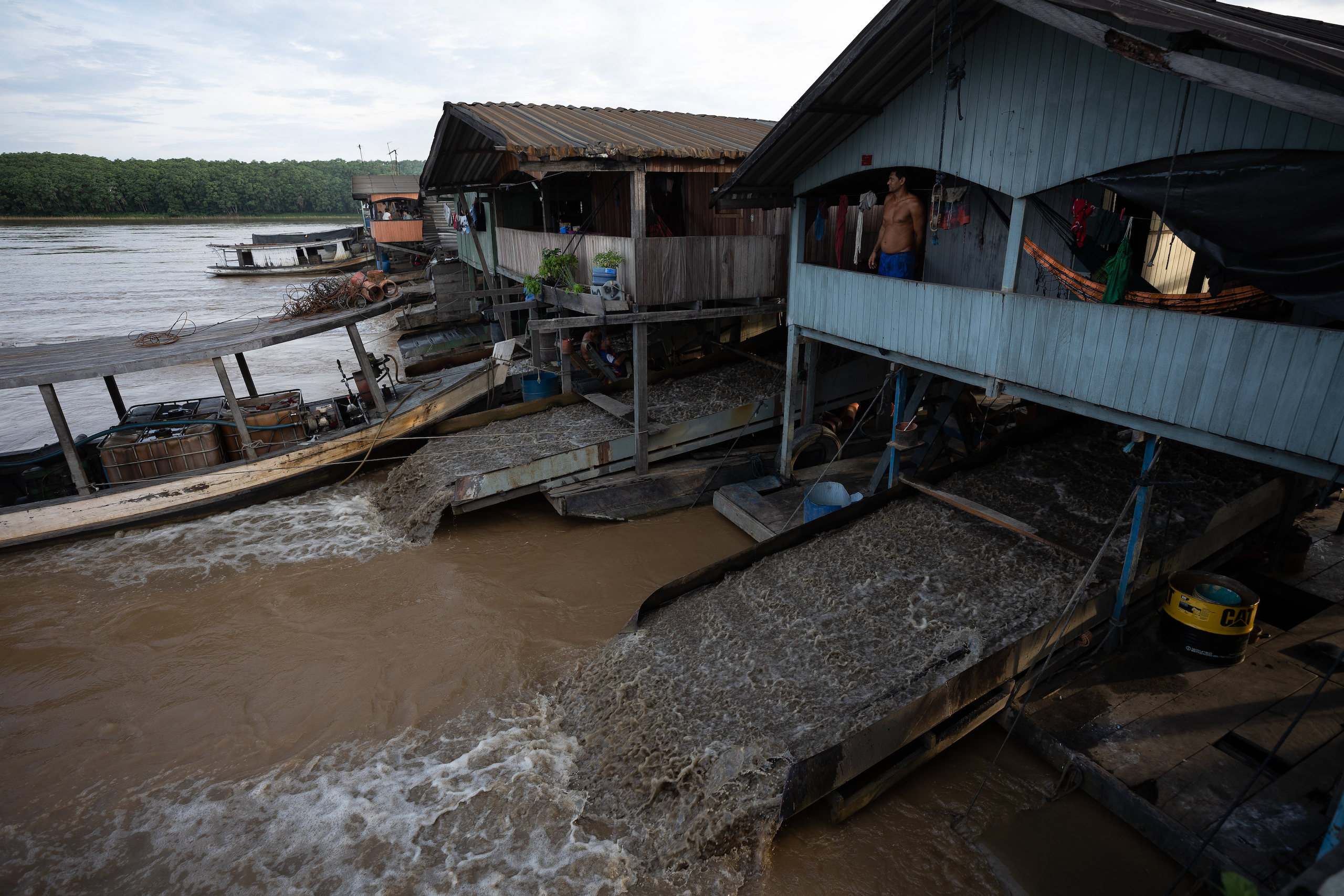 mining rafts on a river