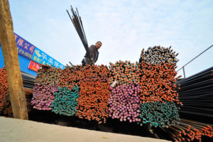 <p>A steel market in Xiangfan, Hubei province. Iron and steel production is expected to be brought into China’s carbon market at some point, as are other heavily emitting sectors. (Image: Guangxi An / Alamy)</p>
