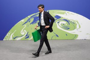 <p>Then-chancellor Rishi Sunak at the COP26 UN climate change summit in Glasgow, November 2021. Now prime minister, he announced last week his decision to postpone or water down some of the UK’s deadlines related to planet-heating emissions. (Image: Stefan Rousseau / Alamy)</p>