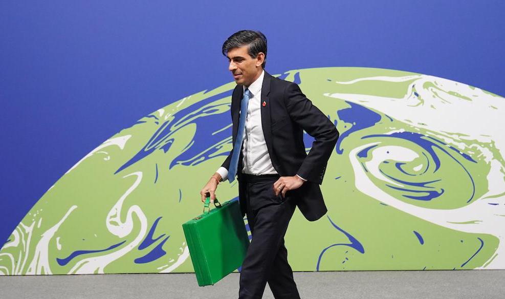 <p>Then-chancellor Rishi Sunak at the COP26 UN climate change summit in Glasgow, November 2021. Now prime minister, he announced last week his decision to postpone or water down some of the UK’s deadlines related to planet-heating emissions. (Image: Stefan Rousseau / Alamy)</p>